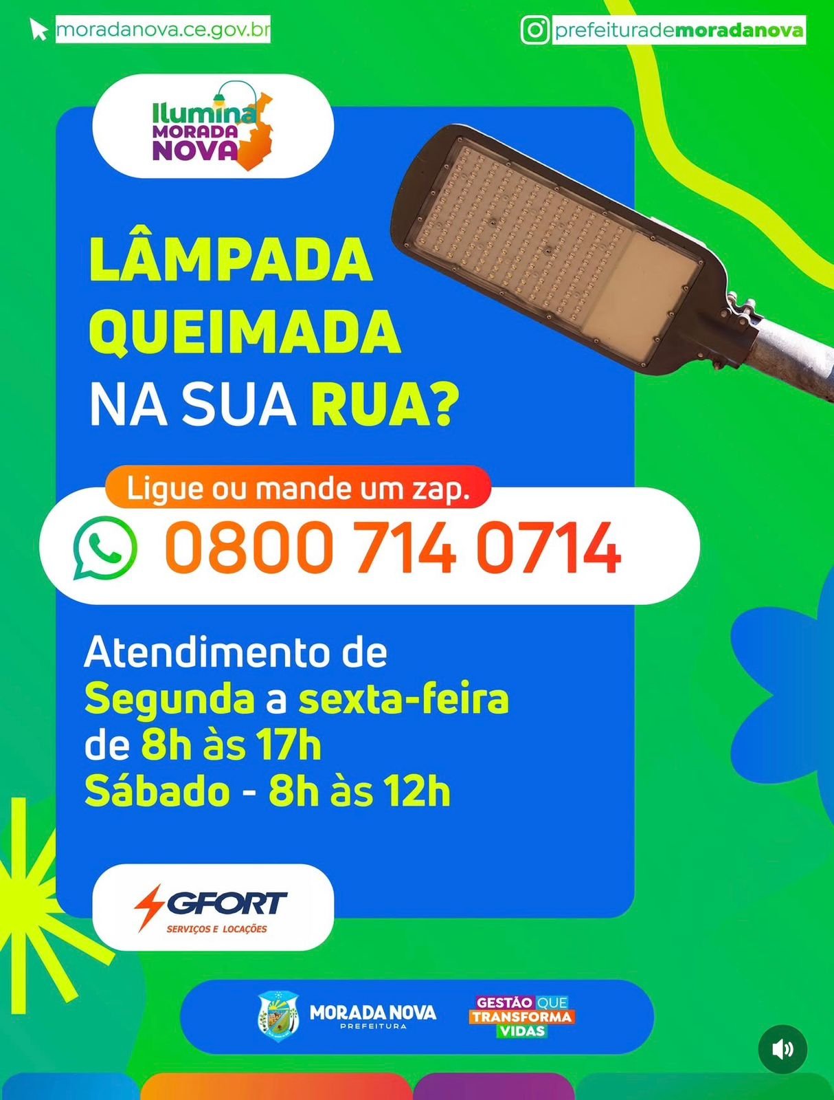 PREFEITURA DISPONIBILIZA CANAL PARA SOLICITAR TROCA DE LÂMPADAS QUEIMADAS